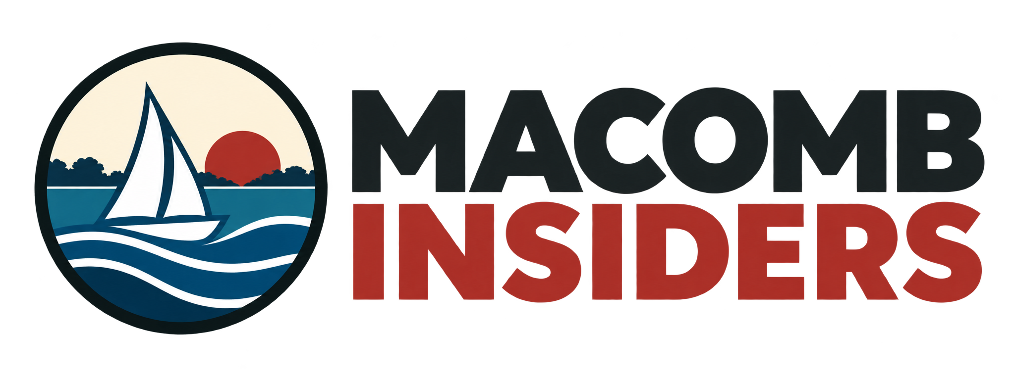 Macomb Insiders logo with a Lake St. Clair sailboat emblem and transparent background
